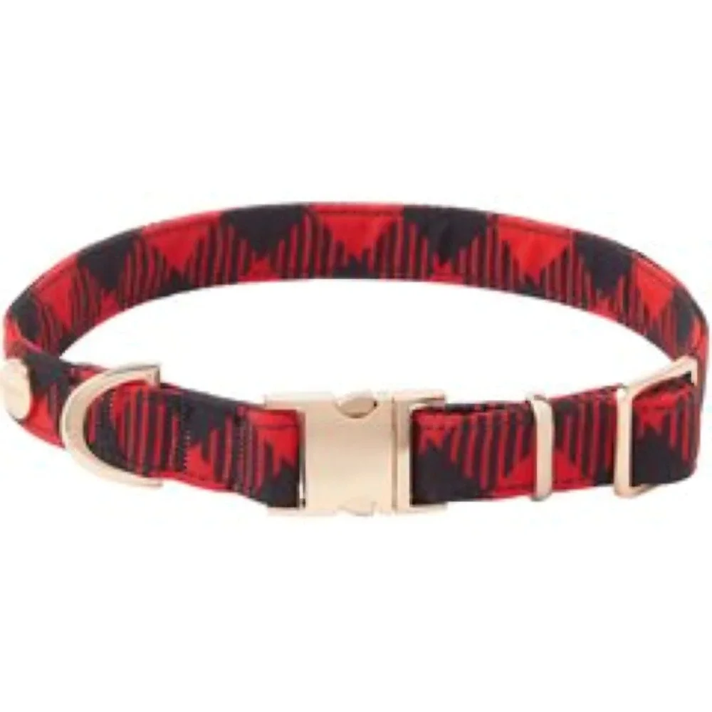 Frisco Buffalo Plaid Fashion Dog Collar Red Black Gold‎ Hardware Size Medium NEW